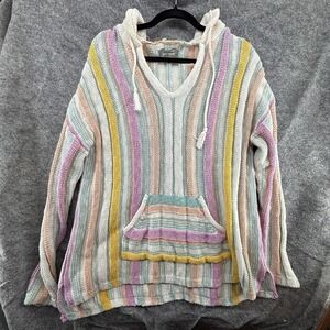 Natural Reflections Striped Hooded Sz XL Sweater 100% Cotton Knit Bright Colors